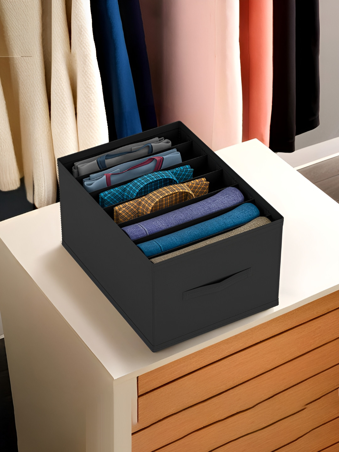 Aura Black Wardrobe Drawer Organisers 7 Grid Trouser Closet Storage Box