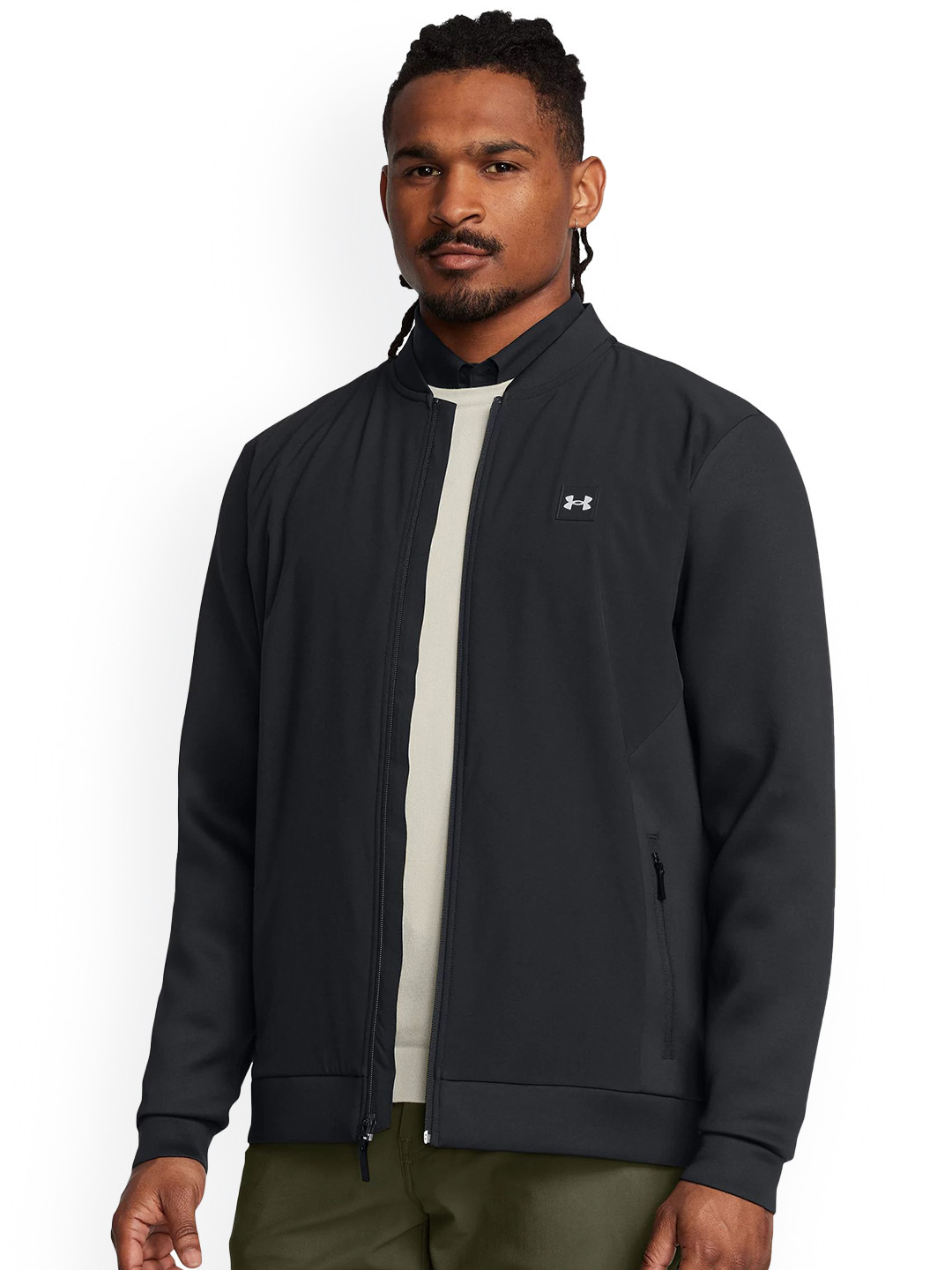 UNDER ARMOUR Men Stand Collar Solid Casual Bomber Jacket