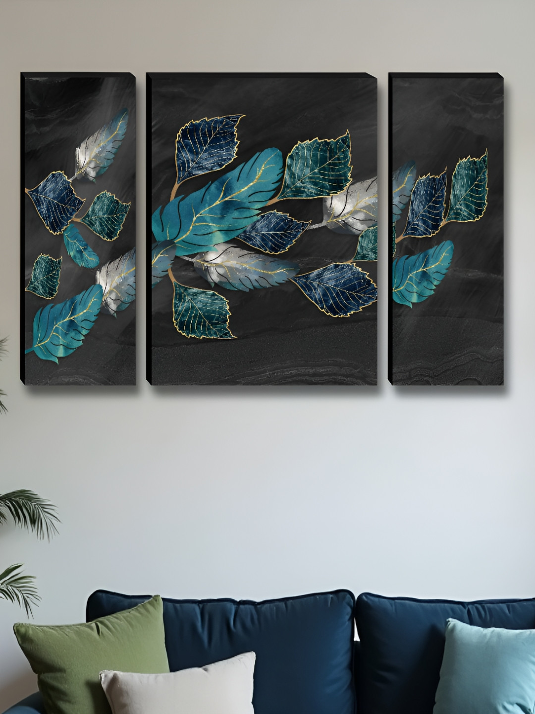 Aura Leaf painting Wood 2 Piece Wall Rectangle Paintings Wall Art -30 x 12In