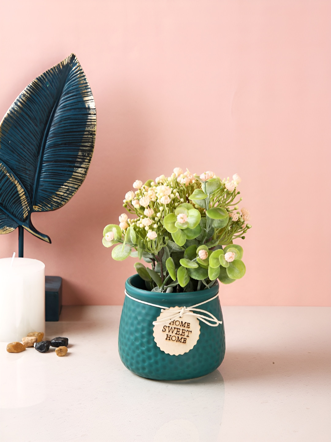 TAYHAA Green Rose Artificial Plant With Pot