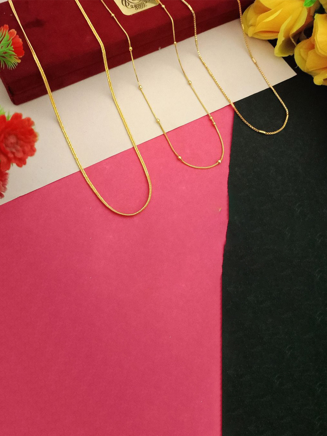 Anouk Malai ChokorBall Bnpipe Set Of 3 Gold-Plated Artificial Beaded Minimal Chain