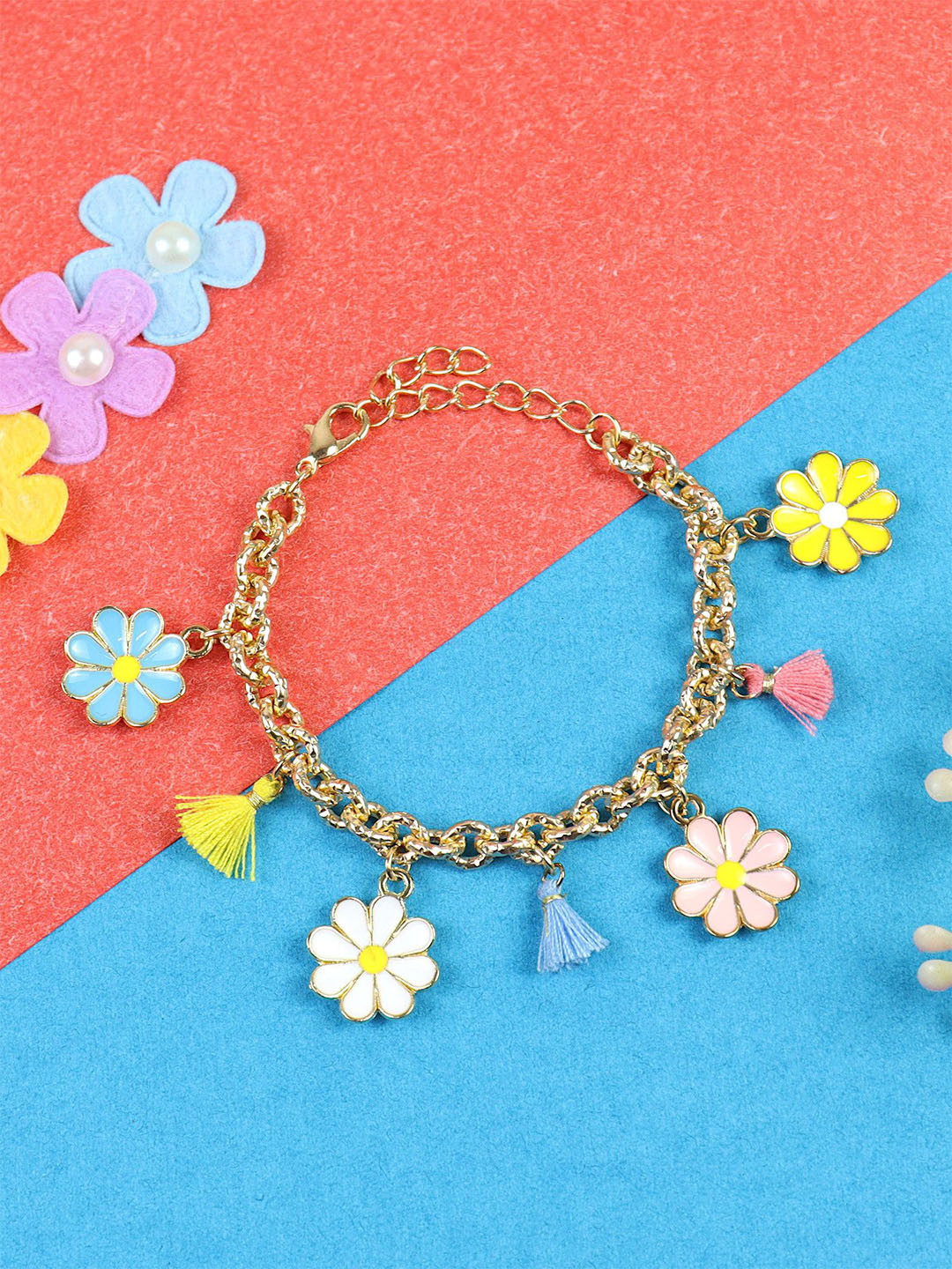 Asthetika Kids Girls Tassels Floral Beaded Charm Bracelet