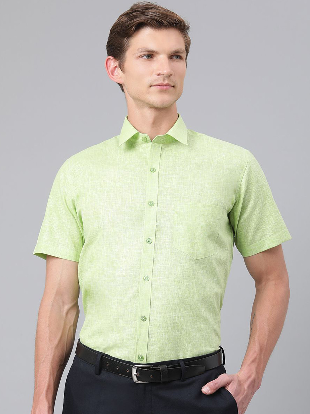 ACCOX Men Comfort Regular Fit Solid Spread Collar Linen Formal Shirt