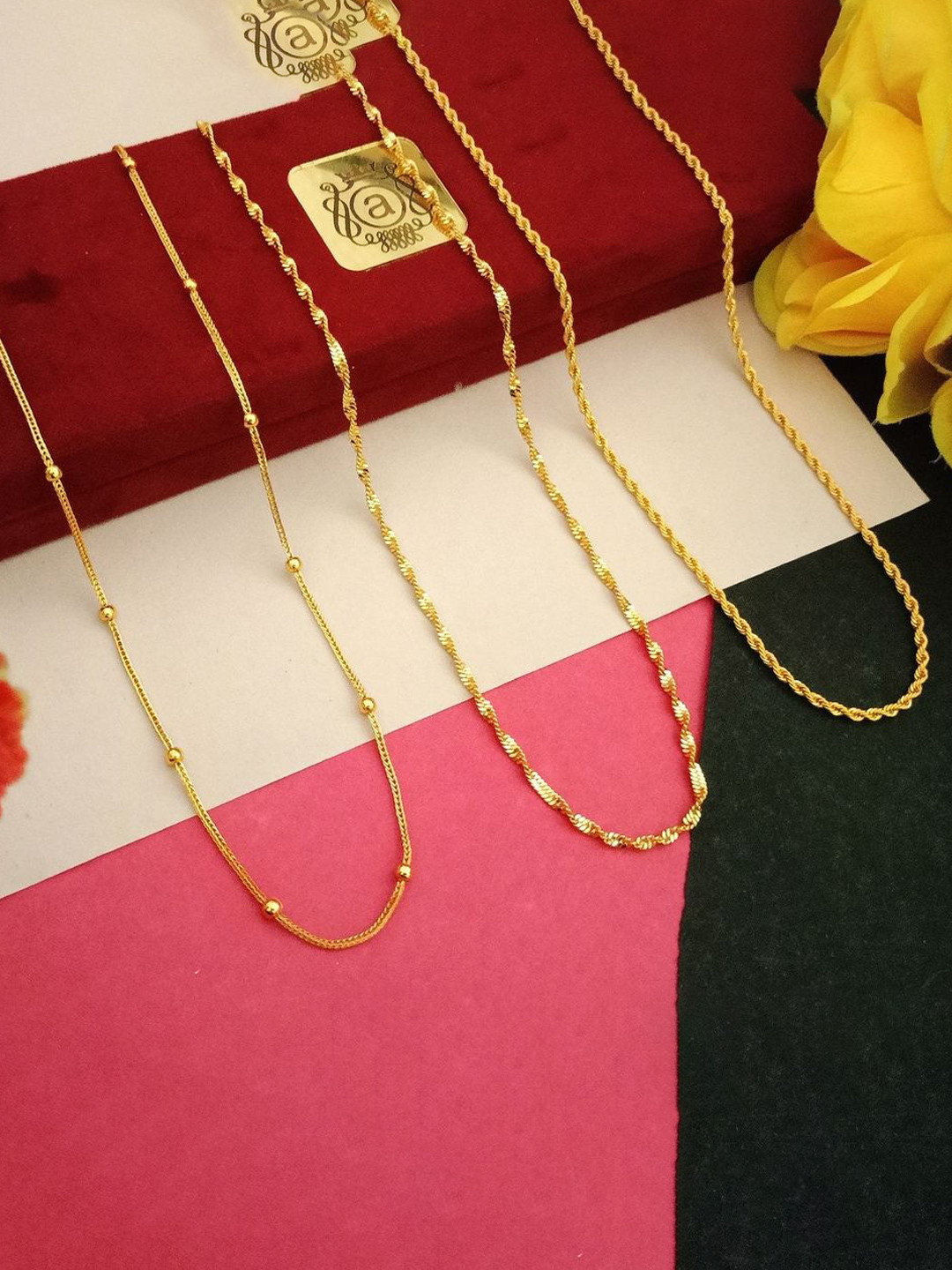 Anouk FoxBall Disco Rassa Set Of 3 Gold-Plated Artificial Beaded Minimal Chain