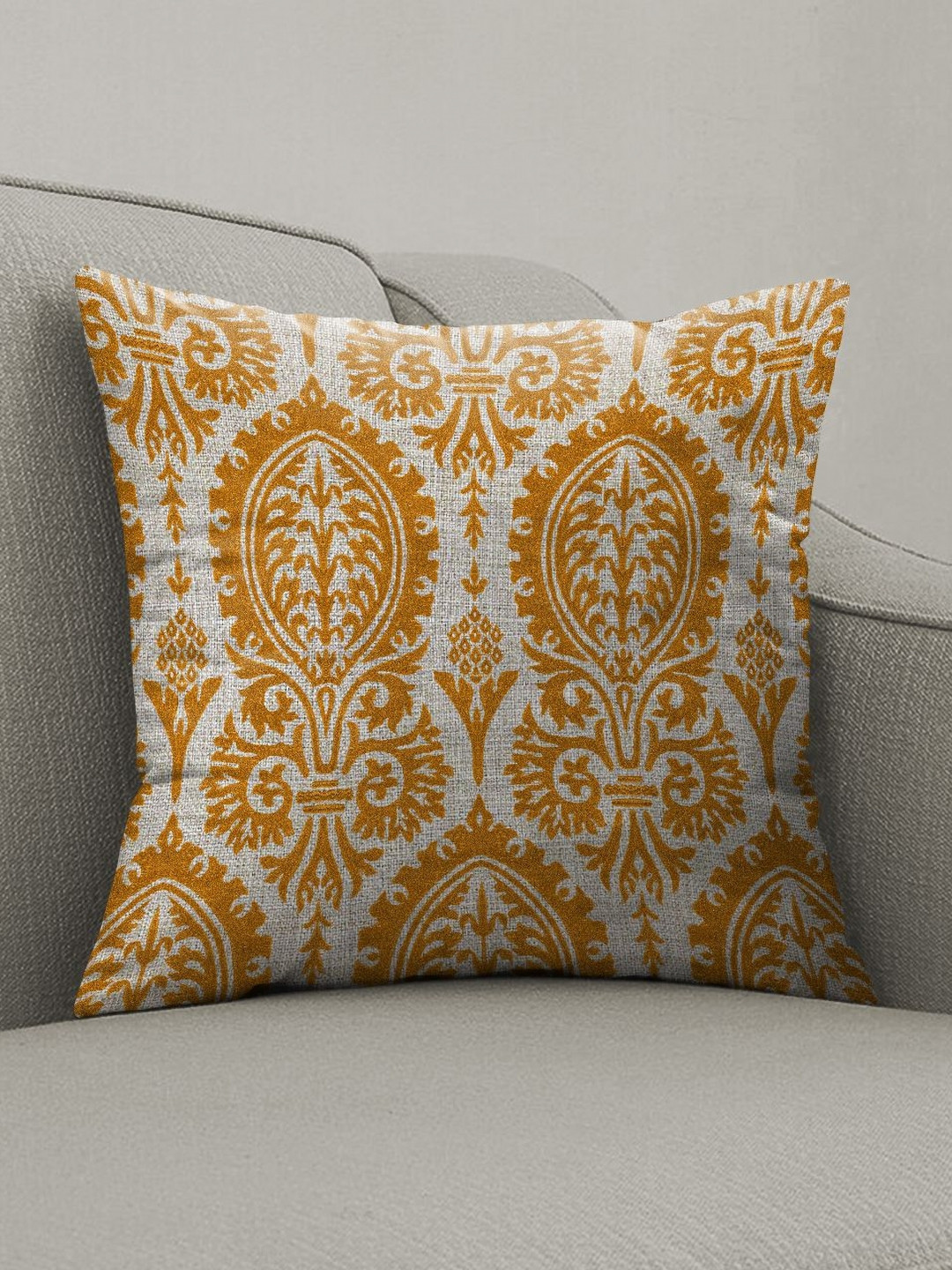 CASABLEU Beige & Mustard 2 Pieces Ethnic Motifs Square Cushion Covers