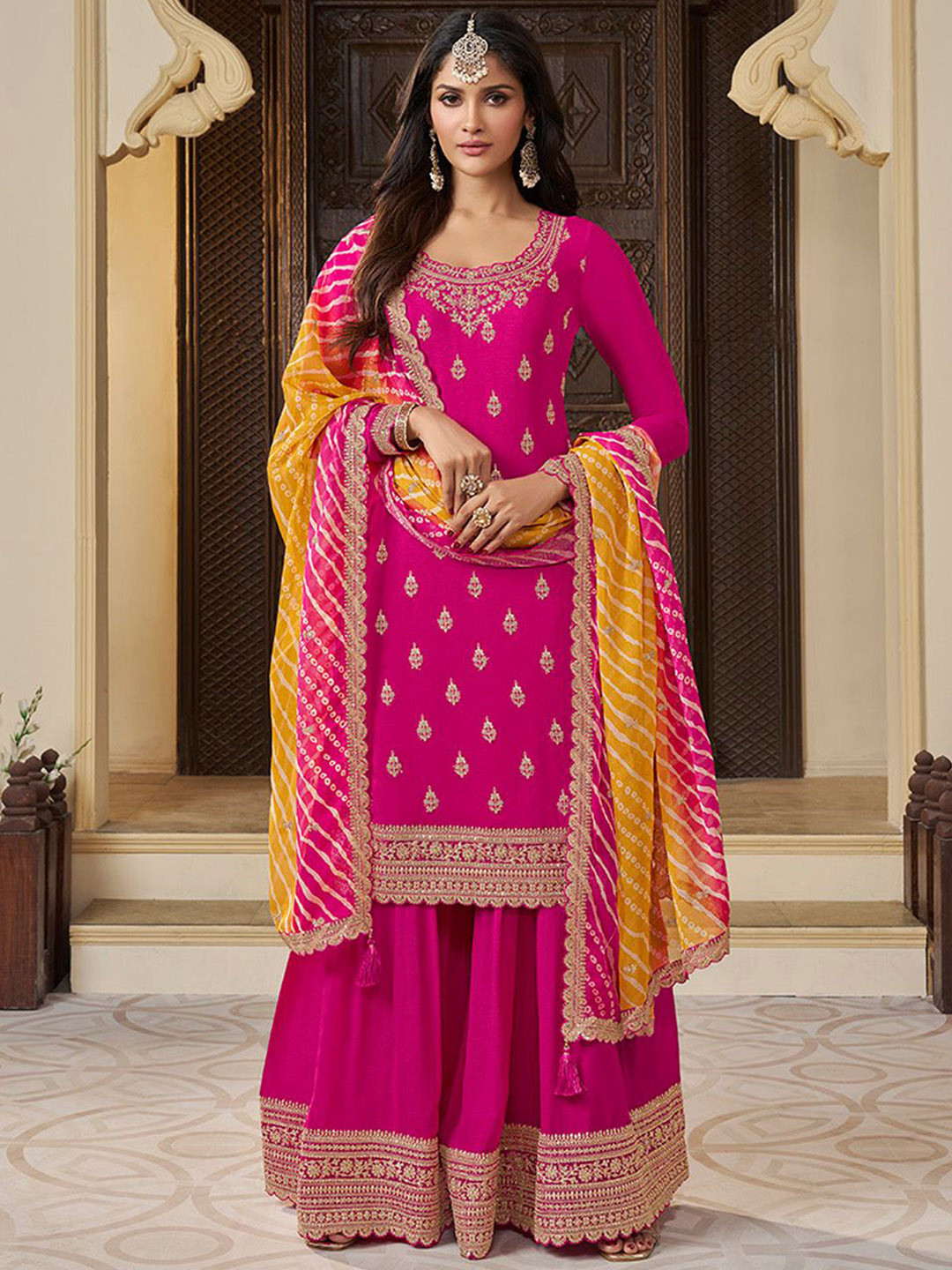 Seerat Embroidered Top With Embroidered Sharara And Embroidered With Printed Dupatta.