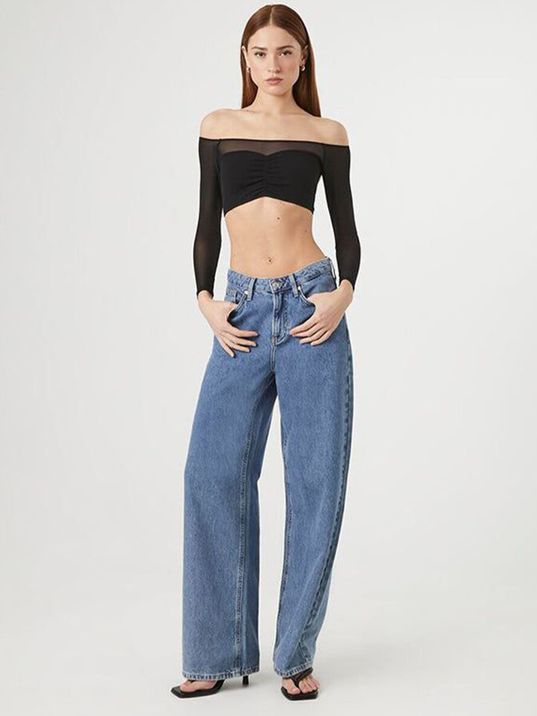 Outzidr Women Off-Shoulder Mesh Top