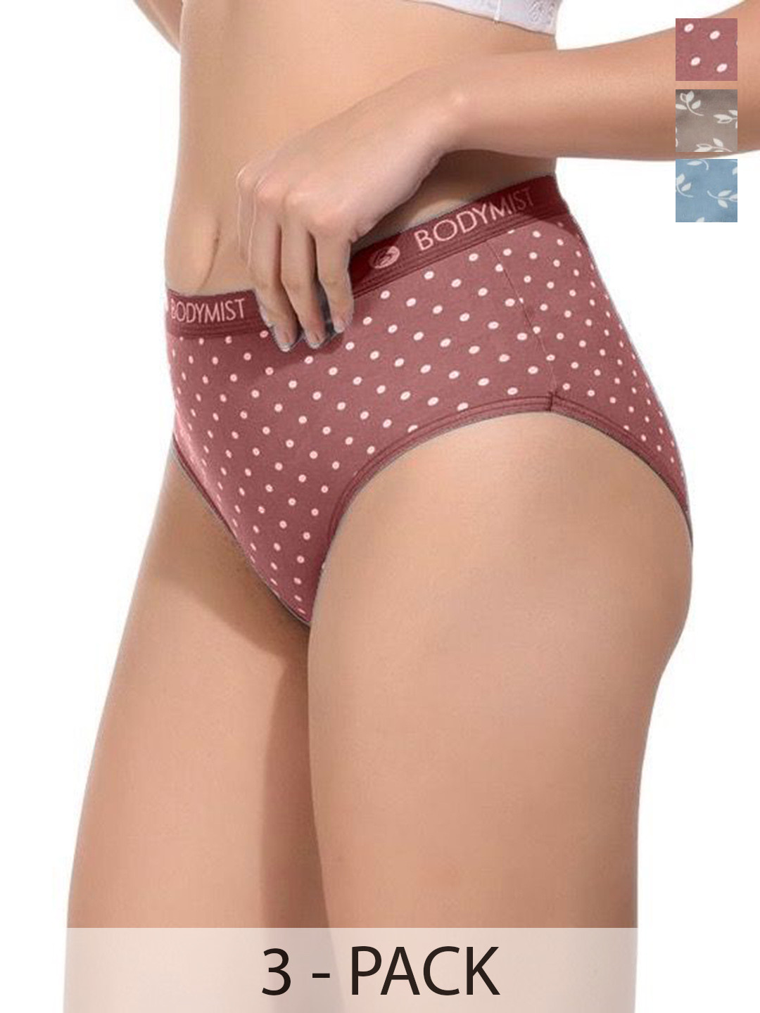 BODYMIST Women Pack of 3 Assorted Briefs High Coverage Printed Panties