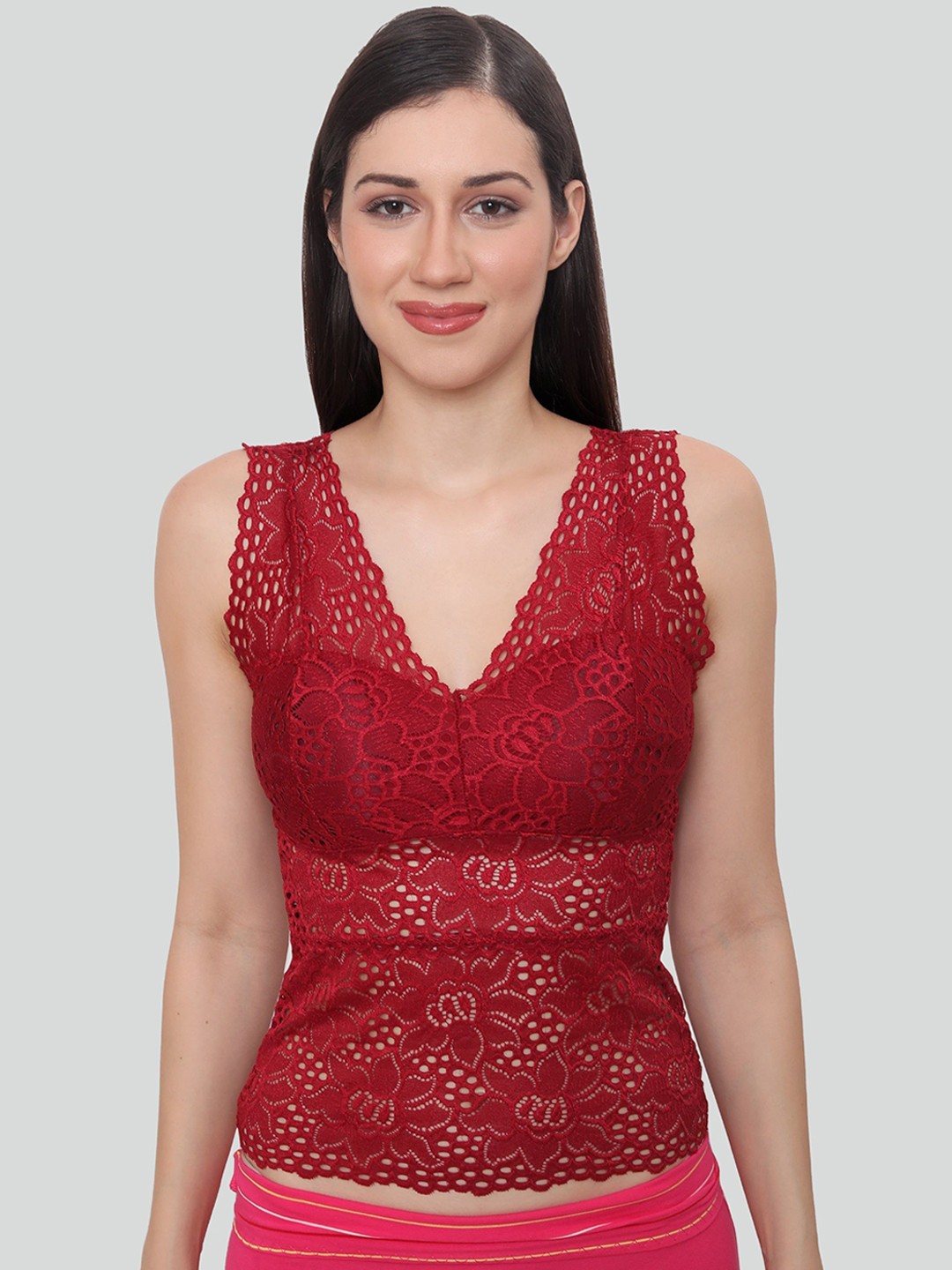 Glamoras Women Lightly-Padded Floral Lace Camisole