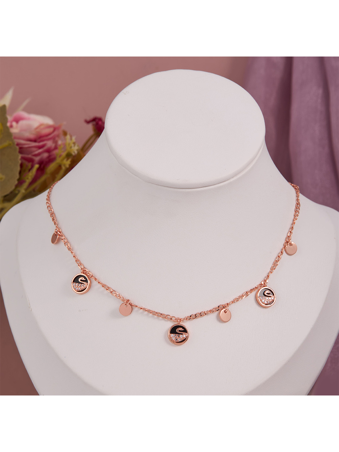 GC Jewelery Rose Gold-Plated American Diamond Studded Charm Necklace