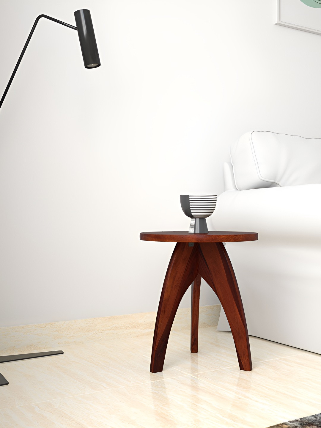 GLOBALLY INDIAN Brown Wooden Round Bedside Table