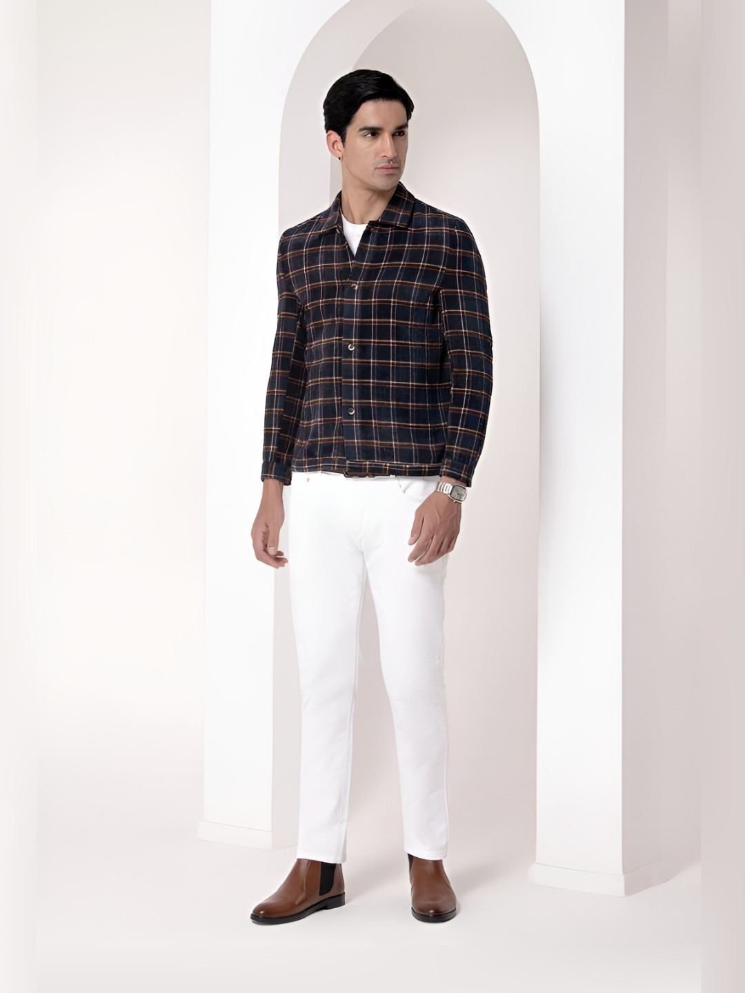 HOUSE OF S Tartan Checked Shirt Collar Corduroy Relaxed Fit Shackets