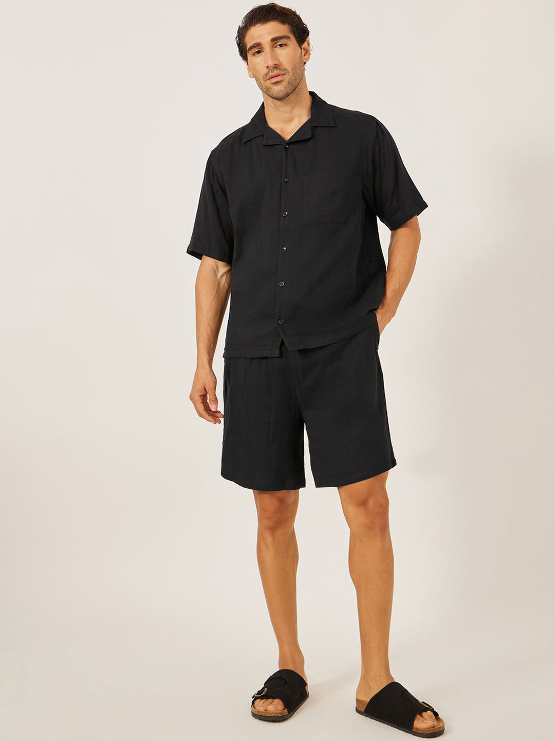 Styli Camp Collar Relaxed Fit Pure Cotton Shirt & Shorts
