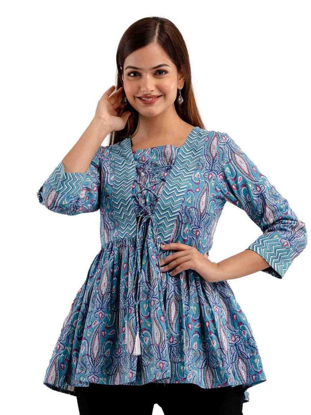 DMP FASHION Floral Printed Pure Cotton Dori Fitting Anarkali KurtI