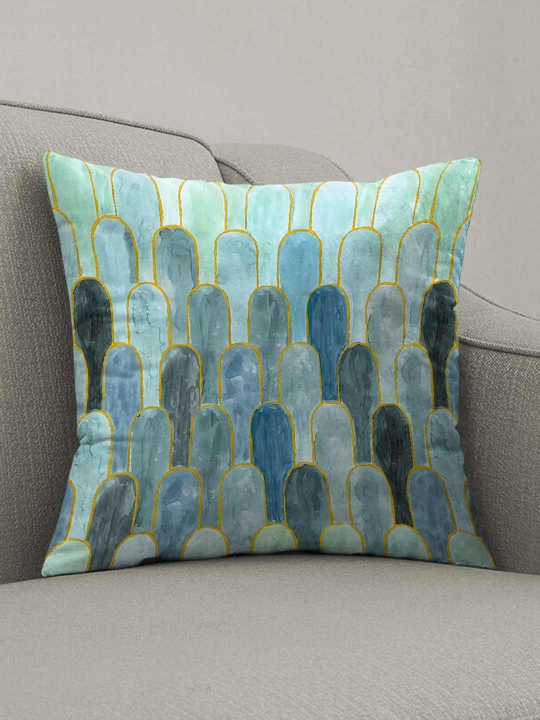 CASABLEU Nicobar Green & Grey 2 Pieces Abstract Printed Square Cushion Covers