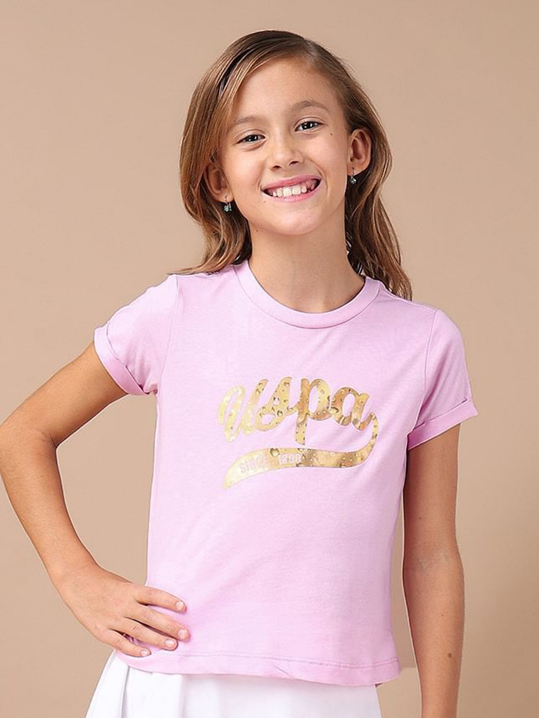 U.S. Polo Assn. Kids Girls Cotton Textured Foil T-Shirt
