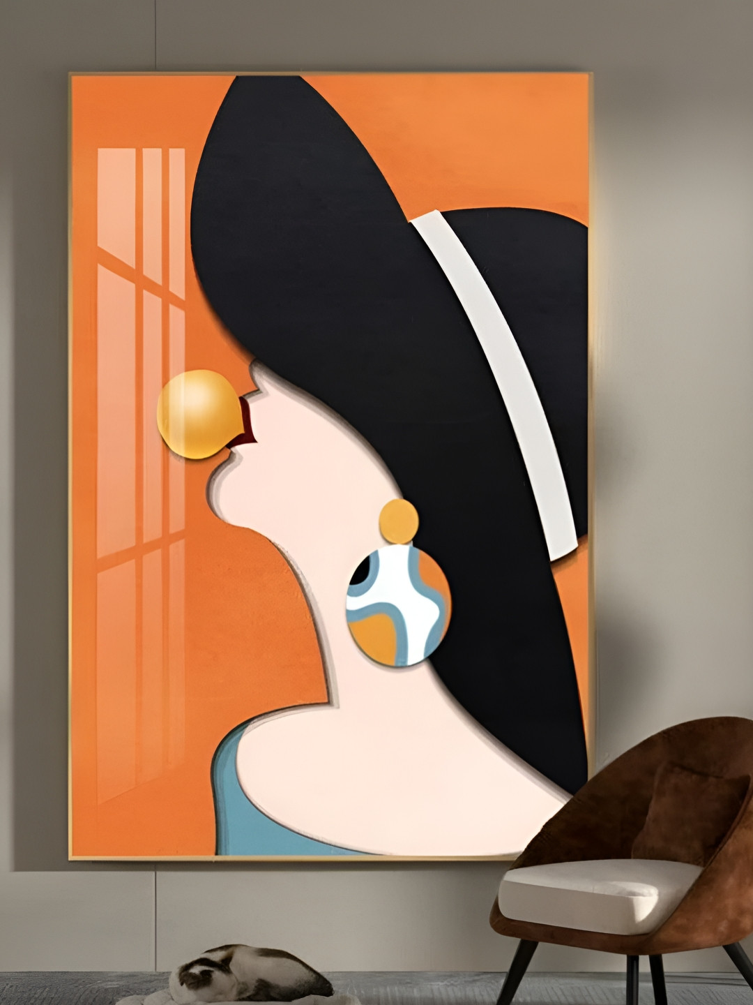 SMOKEY COCKTAIL Yellow & Orange-Colored Girl In A Hat Wall Painting