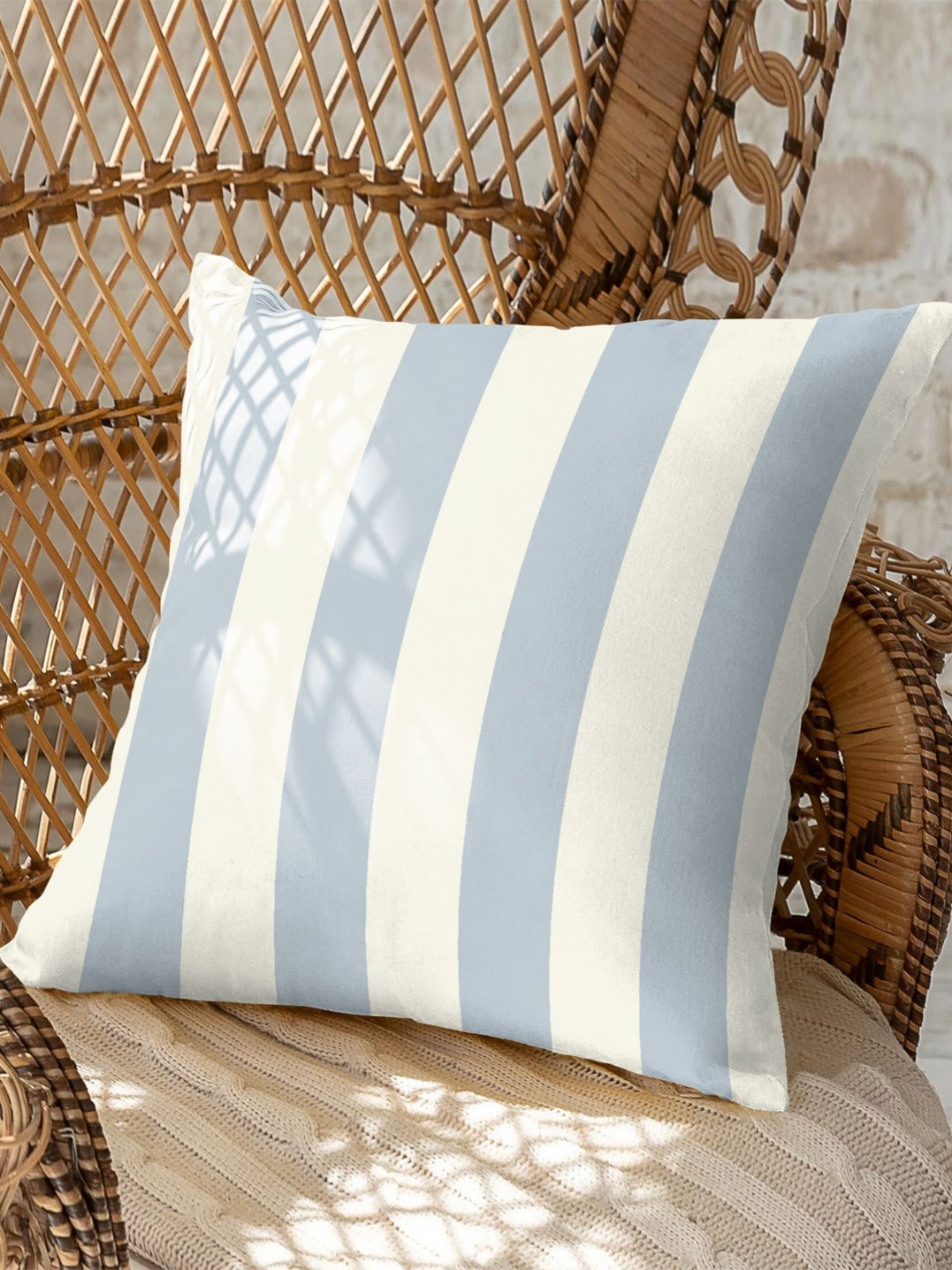 CASABLEU Premium Spring Silver-Toned and White 2 Pieces Striped Square Cushion Covers