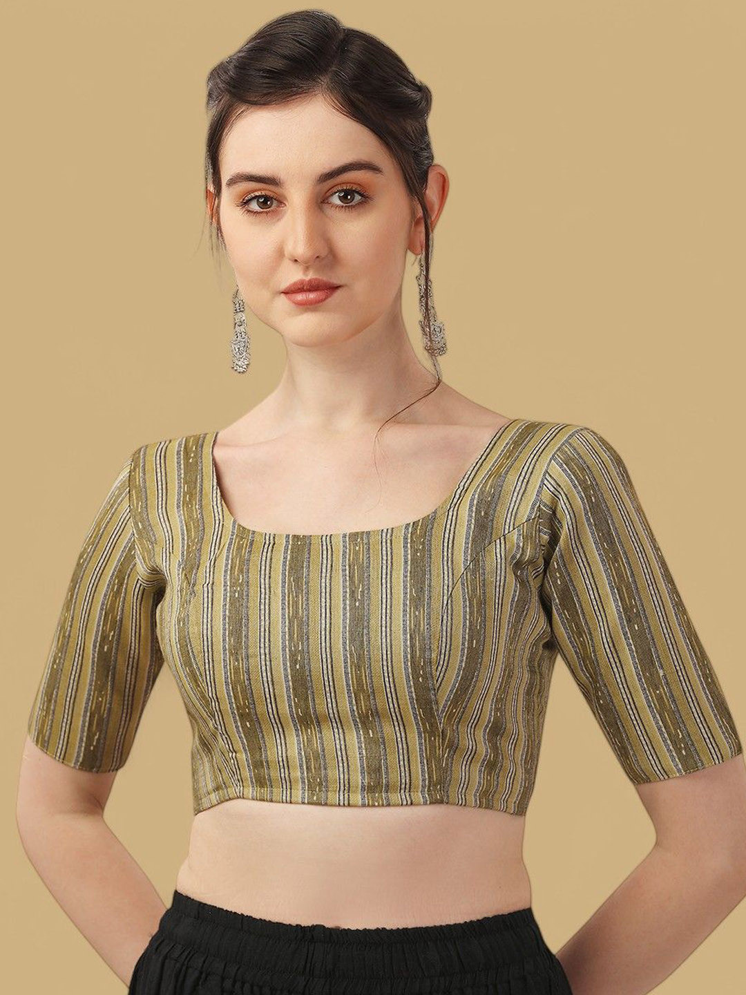 Oomph! Striped Square Neck Blouse