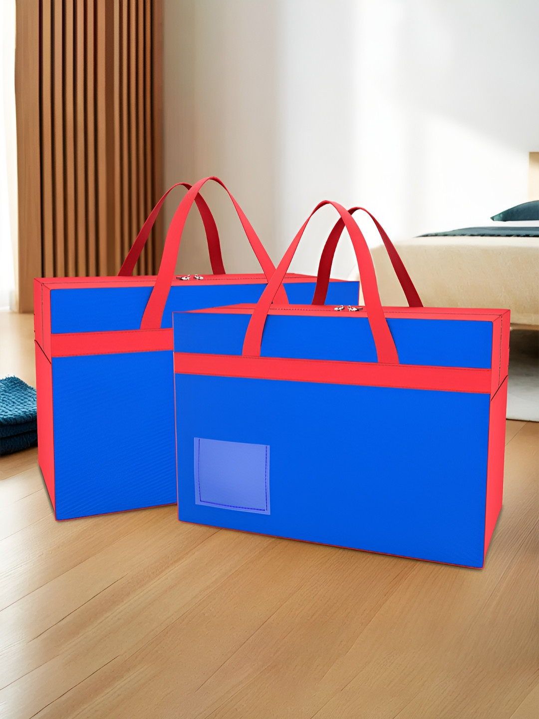 Aura Blue & Red 2 Pieces Multi-Utility Waterproof Cloth Storage Organisers With Zip