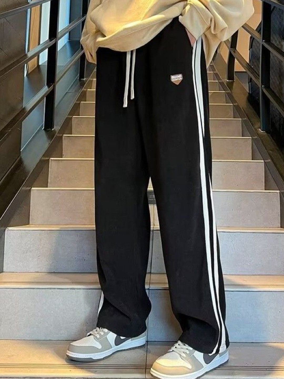 HERE&NOW Men Wide Leg Rapid-Dry Side Stripes Track Pants