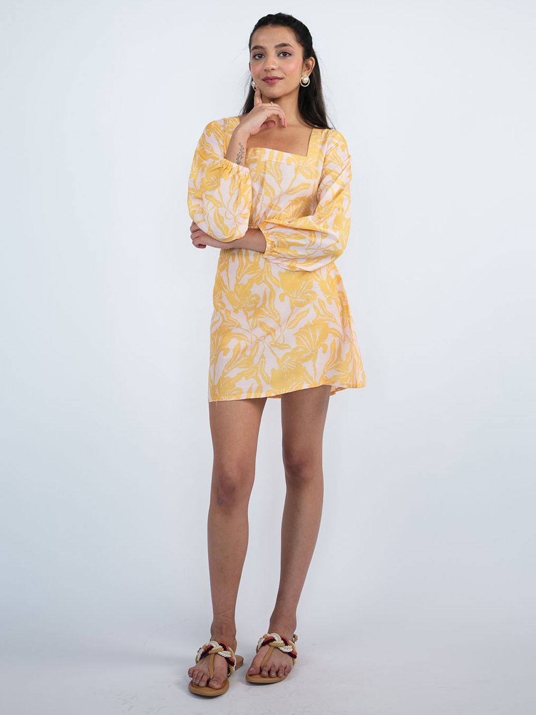 All Her Collective Abstract Print A-Line Square Neck Long Sleeves Mini Dress