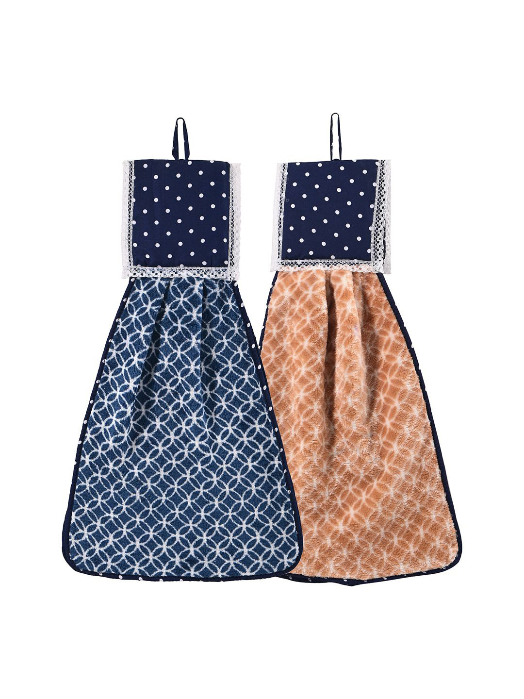 Kuber Industries Blue 2 Pcs Printed Microfiber Wash Basin Napkin Towel With Hanging Loops