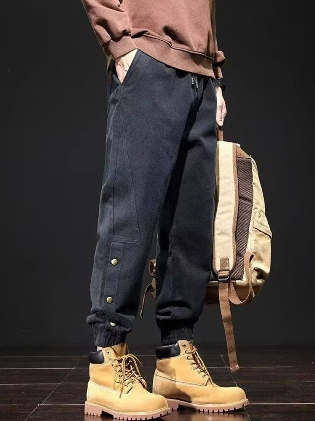 The Roadster Lifestyle Co Straight Fit Cargo Joggers With Snap Button Details