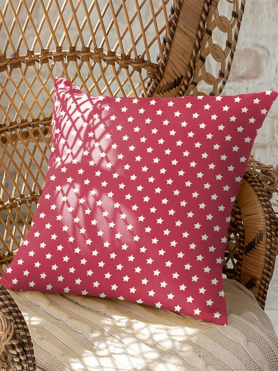 CASABLEU Premium Spring Red and White 2 Pieces Star Printed Square Cushion Covers