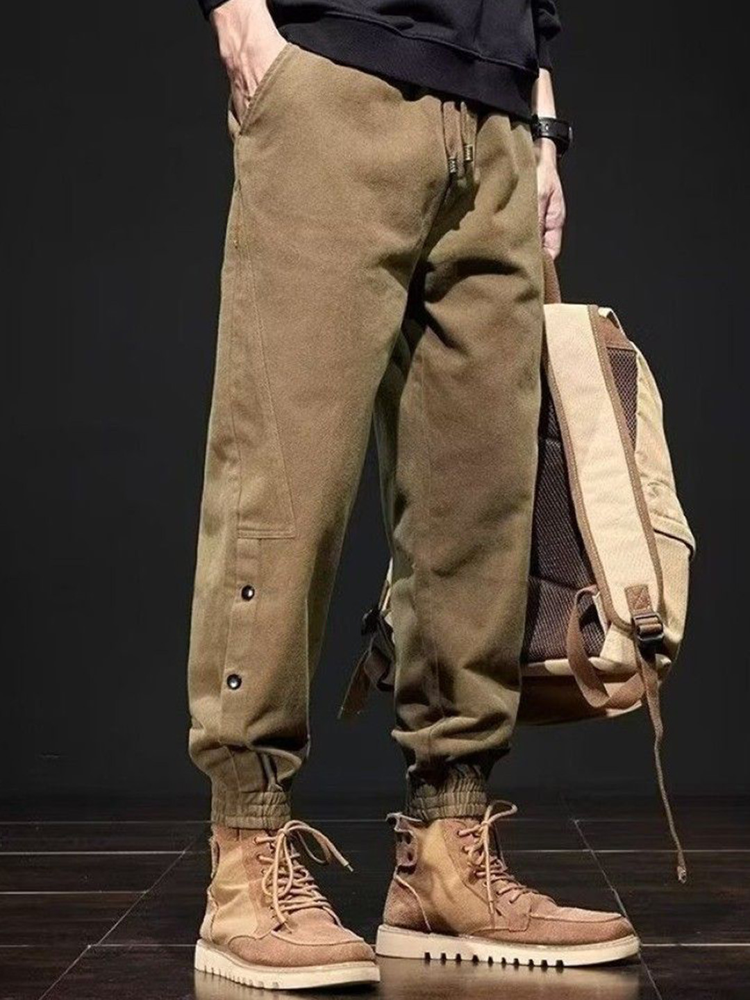 The Roadster Lifestyle Co Men Straight Fit Cargo Joggers Trousers With Snap Button Details