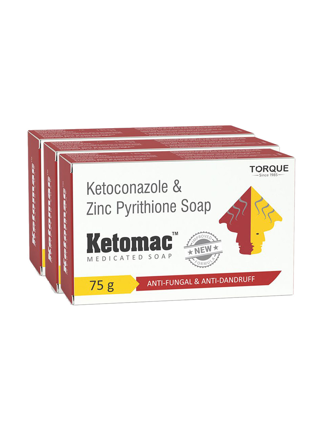 Torque Set Of 3 Ketomac Bathing Anti Fungal Soap For Healthy & Glowing Skin - 75 g Each