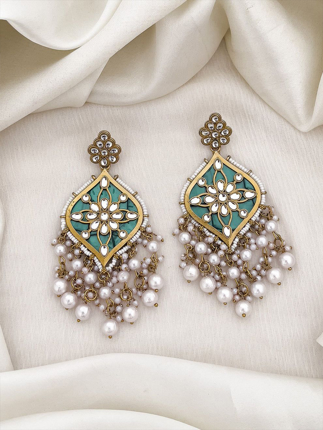 Zoey Gold-Plated Kundan Studded And Pearls Beaded Contemporary Chandbalis