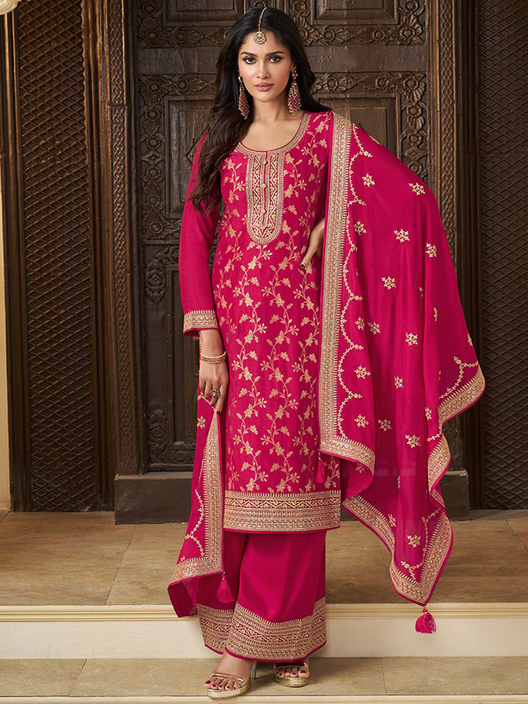 Seerat JACQUARD WITH EMBROIDERY STRAIGHT KURTA WITH PALAZZO AND EMBROIDERY DUPATTA