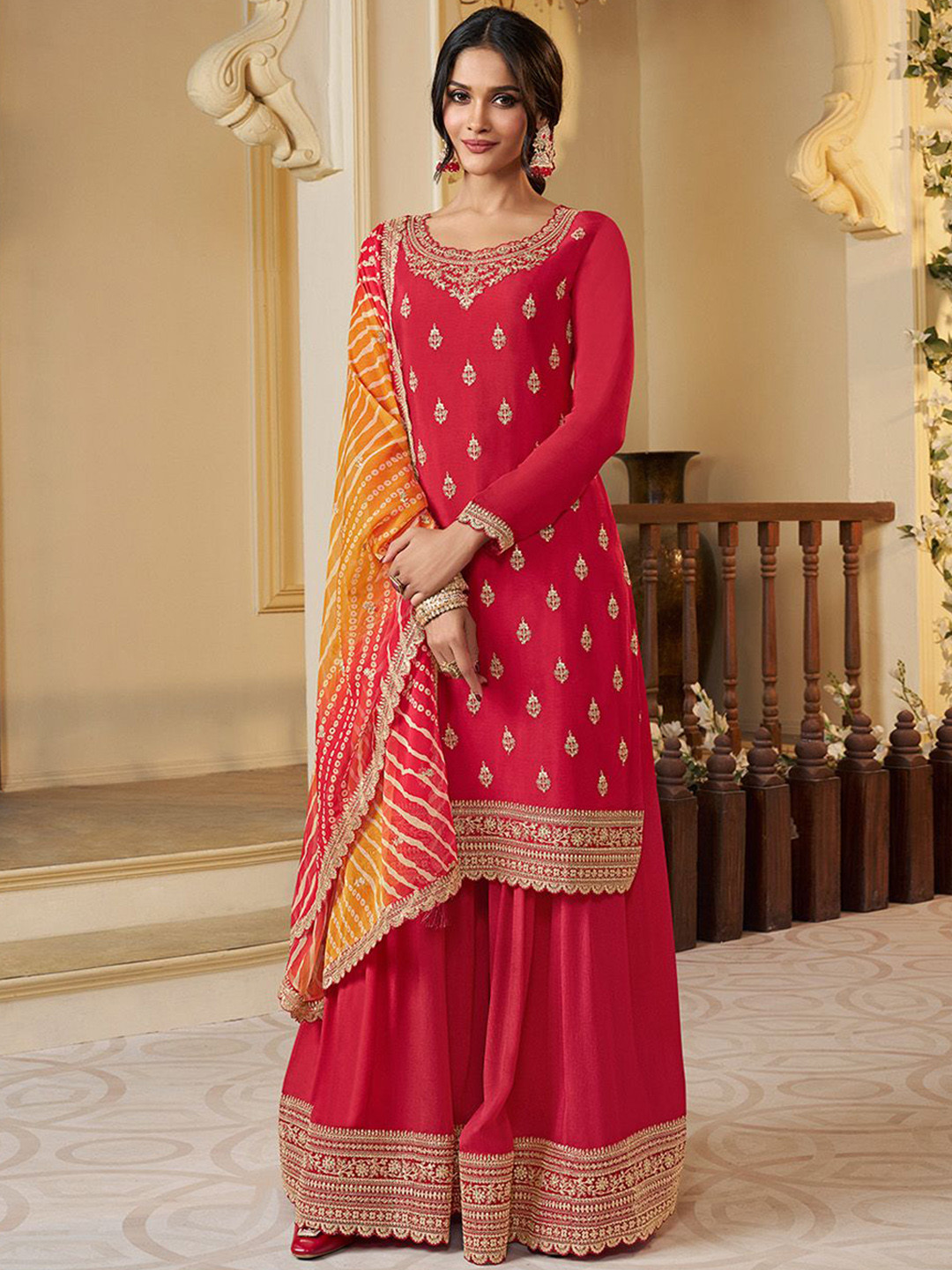 Seerat Embroidered Top With Embroidered Sharara And Embroidered With Printed Dupatta.