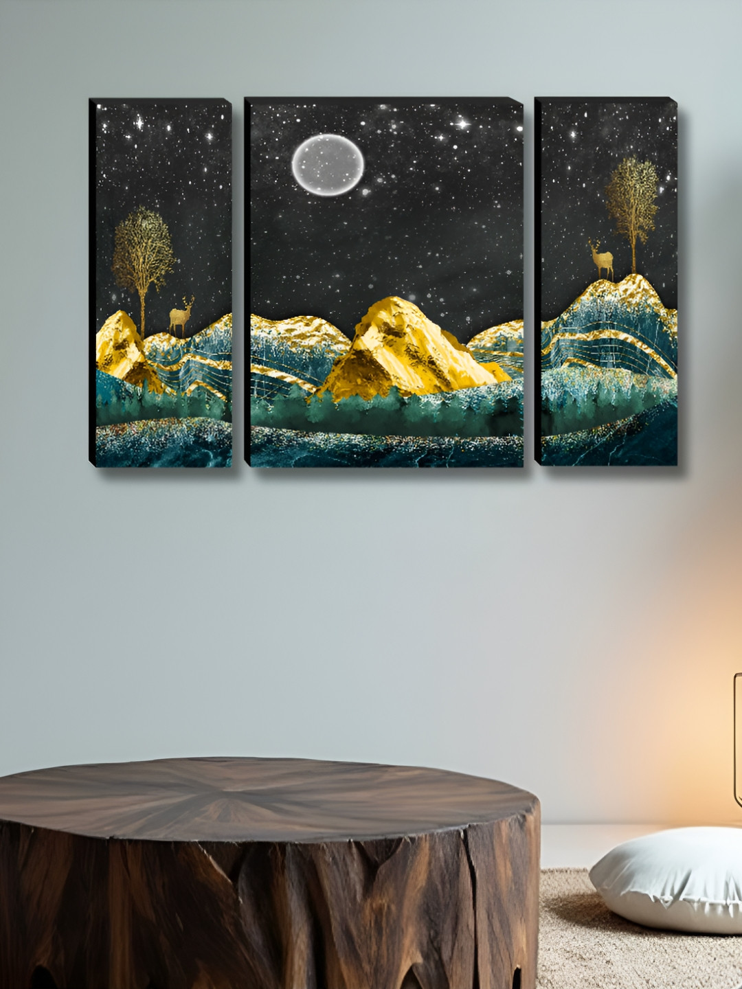 SAF Black & White 3 Pieces Night Vision Printed Wooden Wall Art