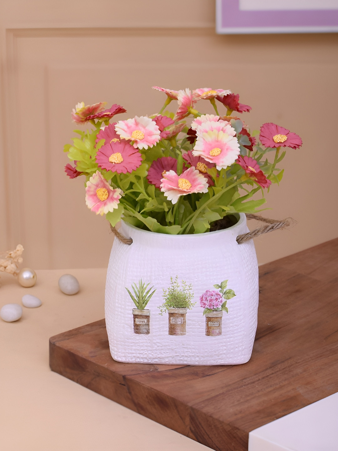 TAYHAA Pink Daisy Artificial Plant With Pot