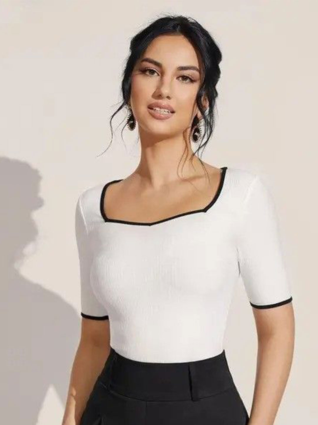 ANBICH DESIGNS Women Sweetheart Neck Cotton Top