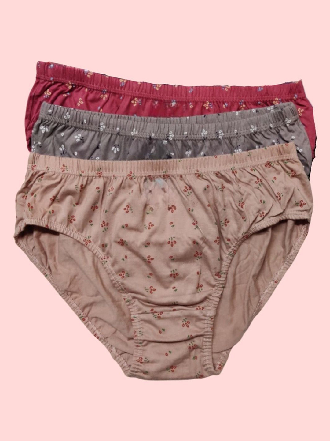 BODYMIST Women Pack Of 3 Micro Ditsy Printed Mid Rise Hipster Briefs Tina-16 S