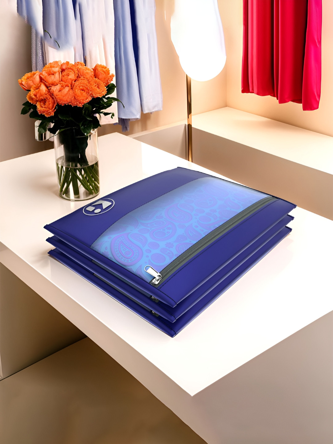 Aura Blue Set of 3 Parachute Waterproof Saree Cover & Travel Storage Bag Organisers