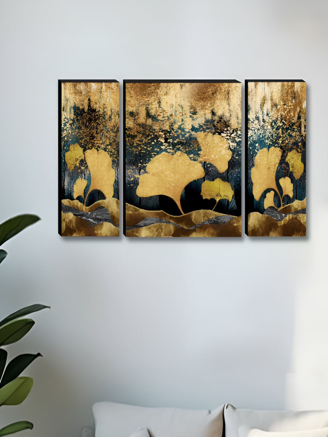 SAF Wood 3 Pcs Wall Rectangle Paintings Wall Art - 12x30In
