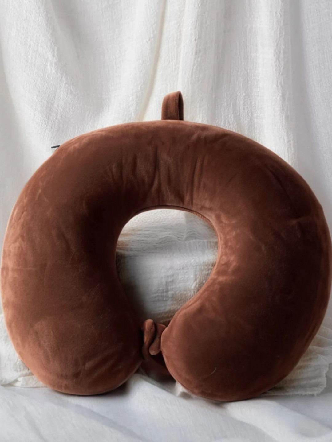 Pum Pum Brown Solid Polycotton Ultra Soft Memory Foam Travel Pillow-30.4 x 30.4 cm