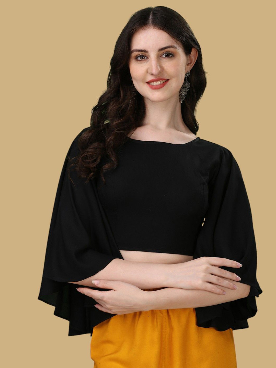 Oomph! Boat Neck Bell Sleeves Saree Blouse