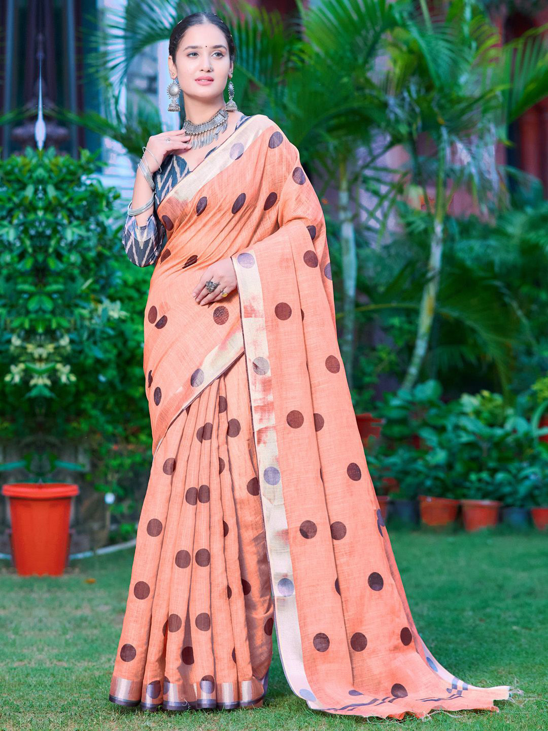 Anouk Rustic Polka Dot Printed Sungudi Saree