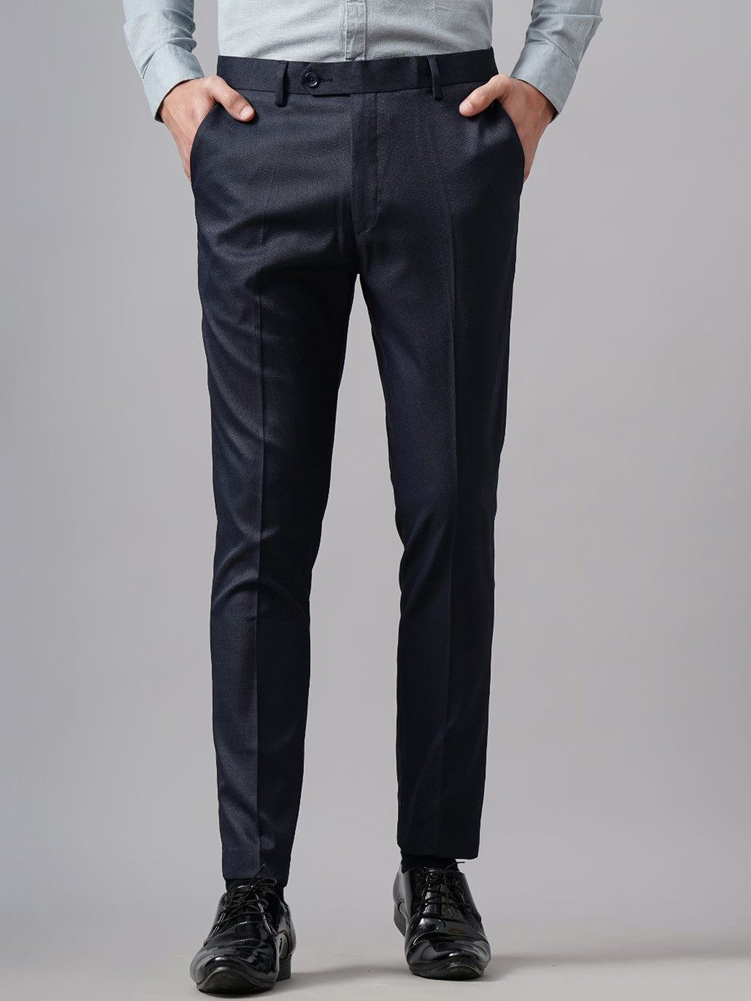 THE BEETEL HOUSE Men Textured Self Design Urban Slim Slim Fit Formal Trousers