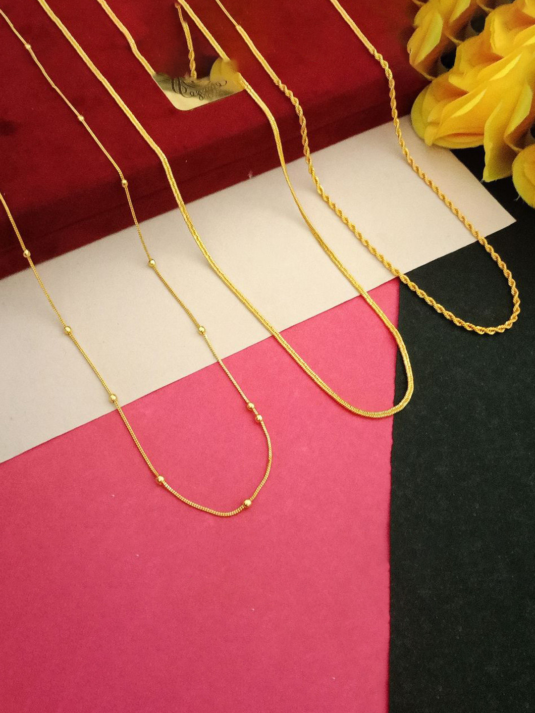 Anouk Malai ChokorBall Rassa Set Of 3 Gold-Plated Artificial Beaded Minimal Chain