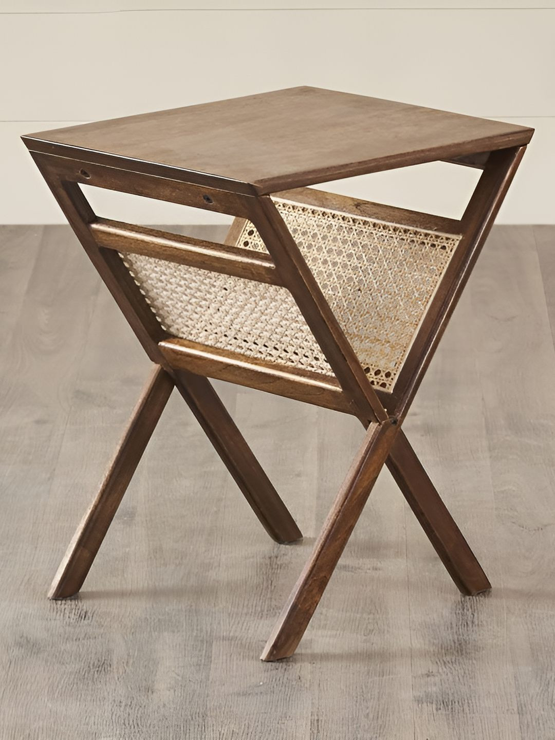 GLOBALLY INDIAN Brown Wooden Rectangle Bedside Table