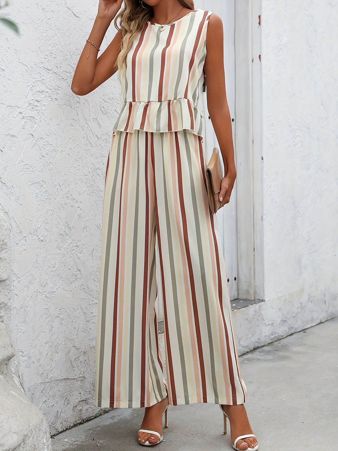 Outzidr Off White Stripe Co Ord Set