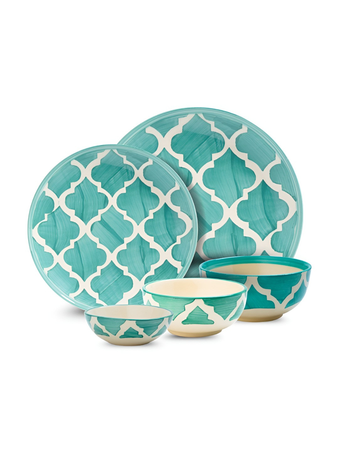 YELONA Seafoam Eco-Friendly Green Geometric Ceramic Microwave Safe 5 Piece Dinner Set