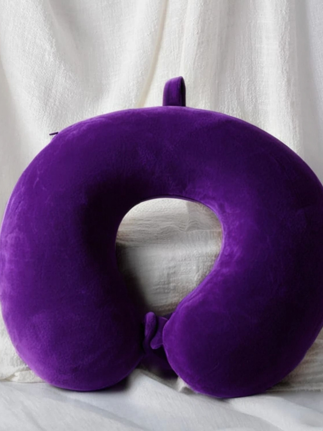 Pum Pum Purple Solid Polycotton Ultra Soft Memory Foam Travel Pillow-35 x 35 cm