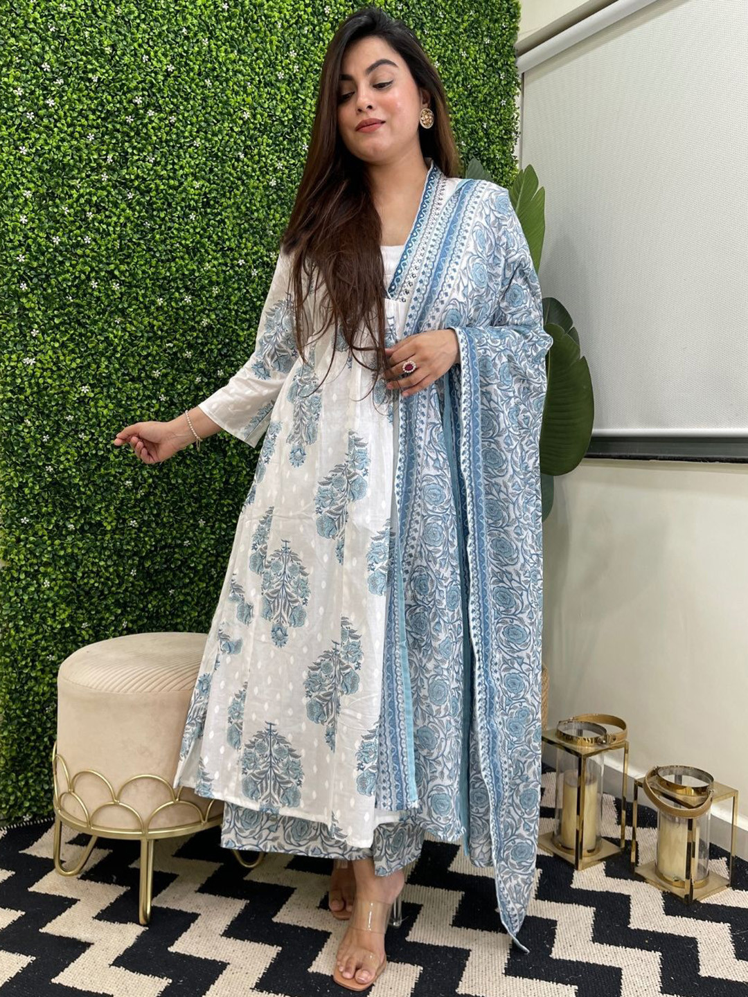 DIVASTRI Women's Rayon Blend Anarkali Printed Kurta Set With Dupatta